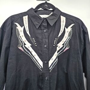 Gitano Black Beaded Western Rodeo Vintage Button Down Shirt Womens Size Medium